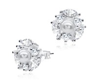 Pearly Surround by CZ Silver Ear Stud STS-3237